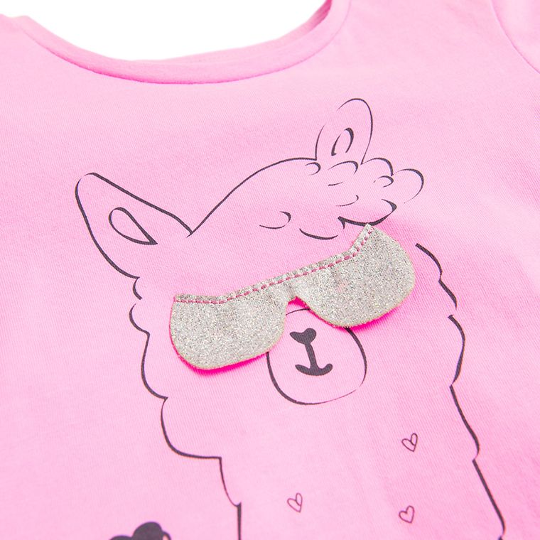 Cool Club, T-shirt dziewczęcy, różowy, lama