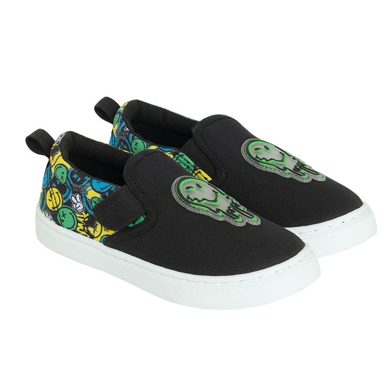 Cool Club, Trampki slip on chłopięce, czarne, SmileyWorld