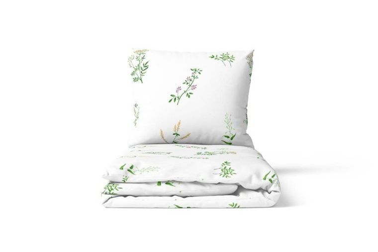 Cottage Home, 2-częściowy komplet pościeli bawełnianej, kwiaty zielone, 140-200 cm