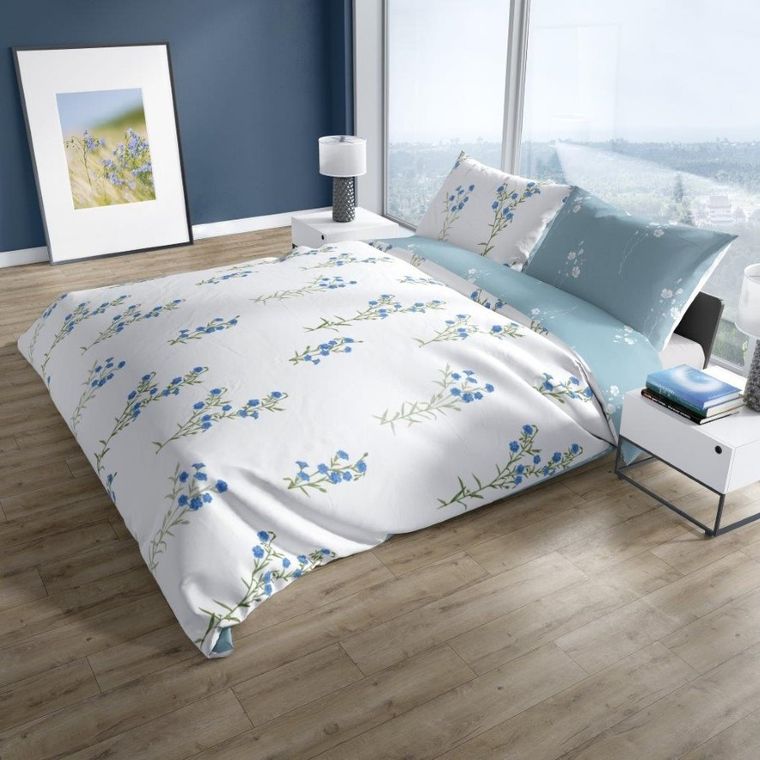 Cottage Home, Kwiaty Lnu, 2-częściowy komplet pościeli bawełnianej, 140-200 cm