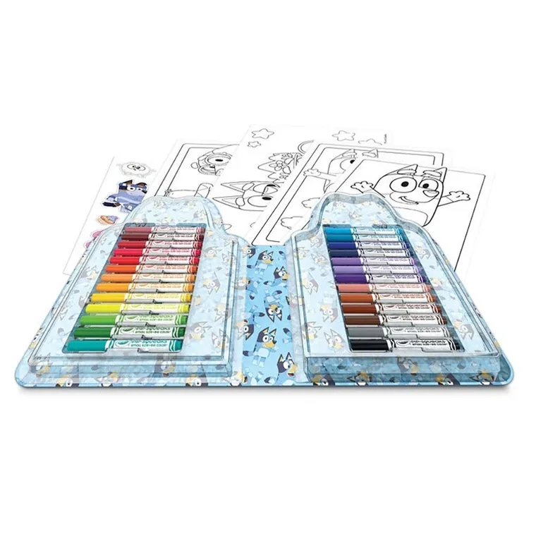 Crayola, Bluey, zestaw artystyczny z kolorowankami, naklejkami i flamastrami, 47 elementów