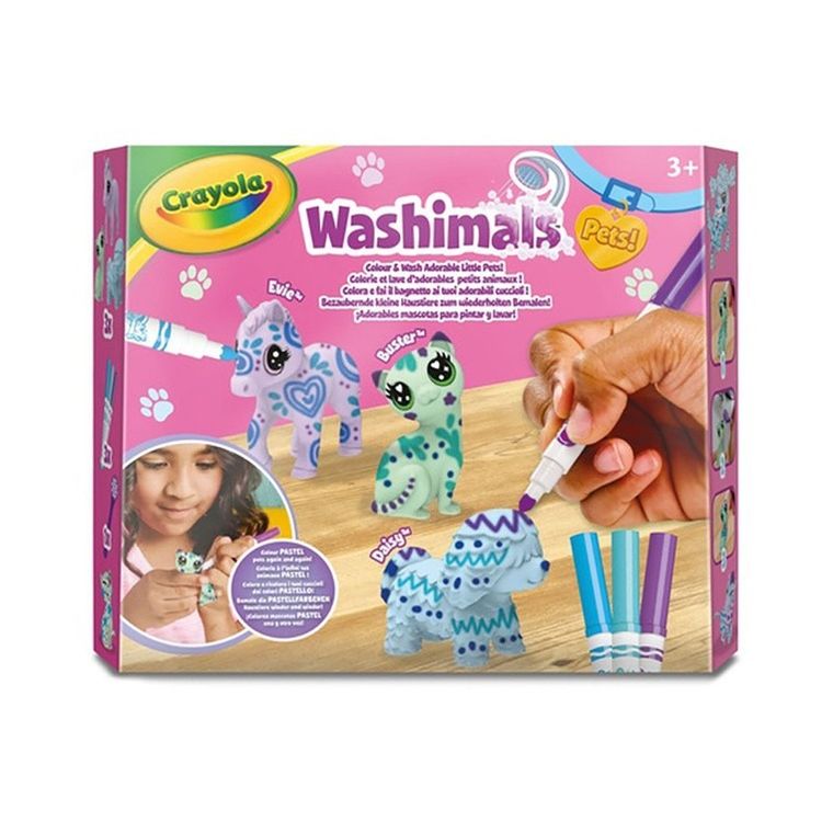 Crayola, Washimals, Pastel Pets, figurki do kolorowania zmywalnymi flamastrami, 3 szt.