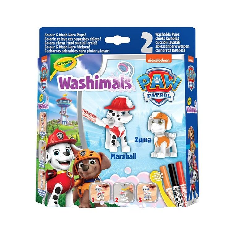 Crayola, Washimals, Psi Patrol, figurki do kolorowania zmywalnymi flamastrami, 2 szt.