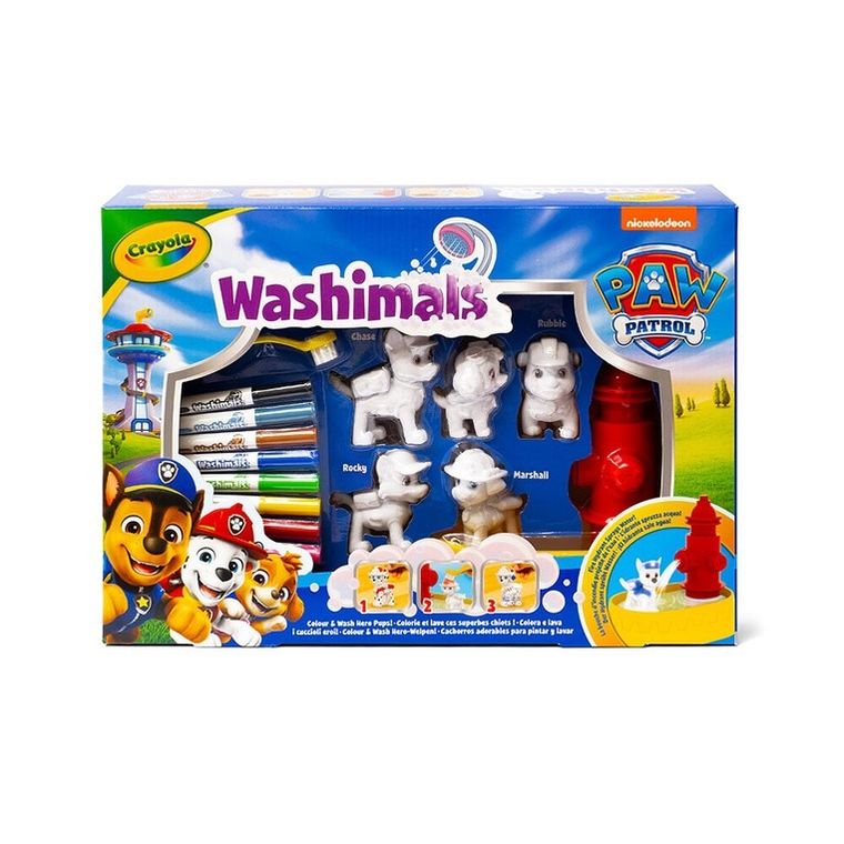 Crayola, Washimals, Psi Patrol, figurki do kolorowania zmywalnymi flamastrami, 5 szt.