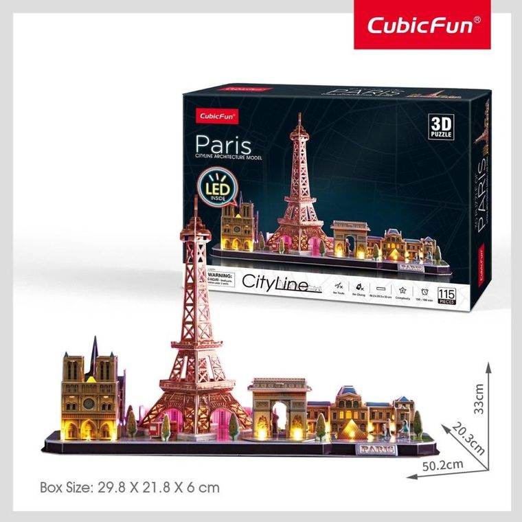 Cubic Fun, City Line, Paryż, puzzle 3D LED, 115 elementów