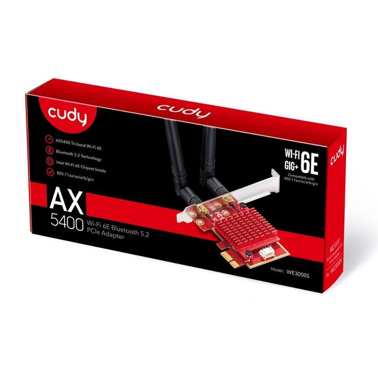 Cudy, karta sieciowa, WE3000S AX5400 Wi-Fi 6 + BT 5.2 Intel AX210 Radiator PCIe