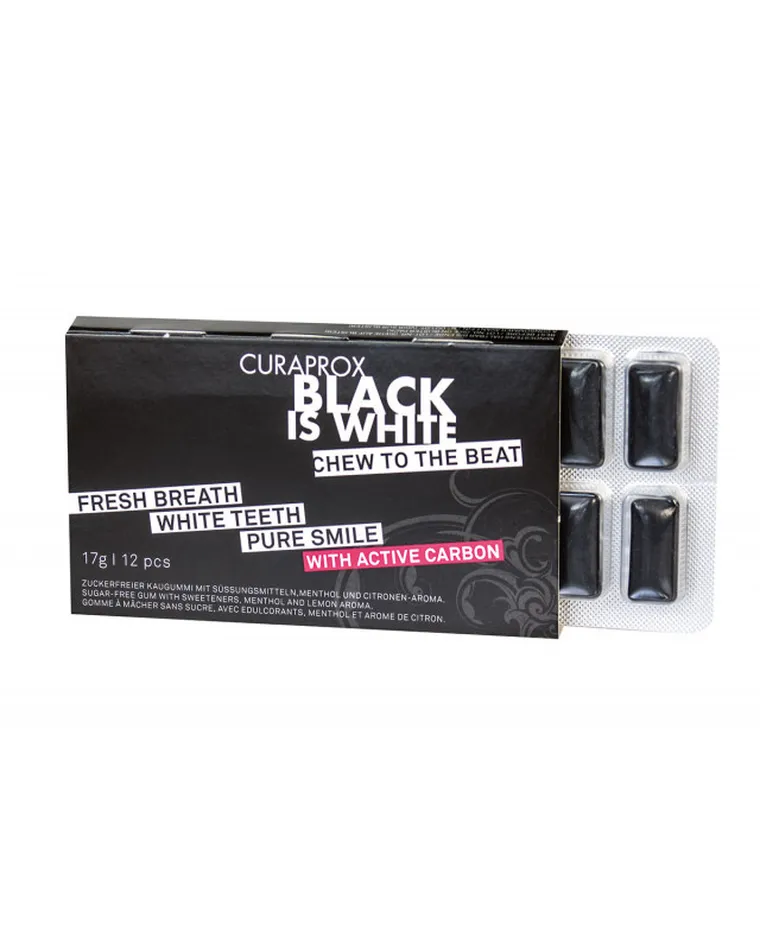 Curaprox, Black is White, wybielająca guma do żucia