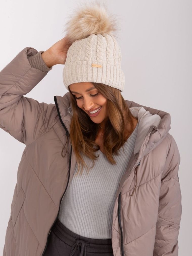 Czapka damska, beżowa, Rue Paris