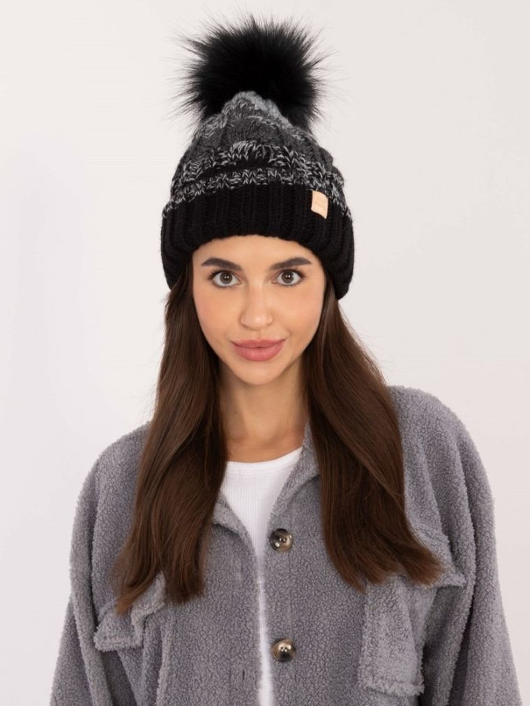 Czapka damska z wełną, czarna, Rue Paris