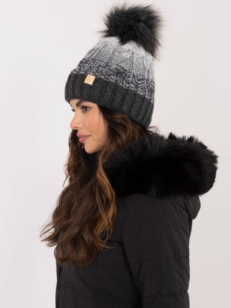 Czapka damska z wełną, szara, Rue Paris