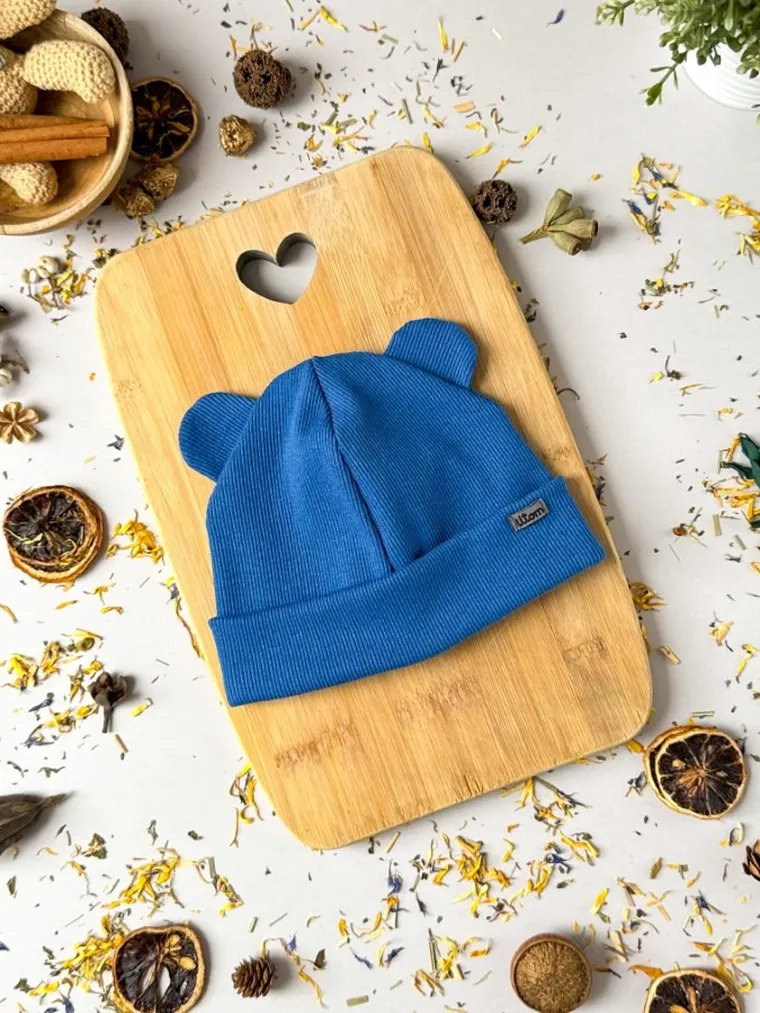 Czapka dziecięca, prążkowana, niebieska, Iltom