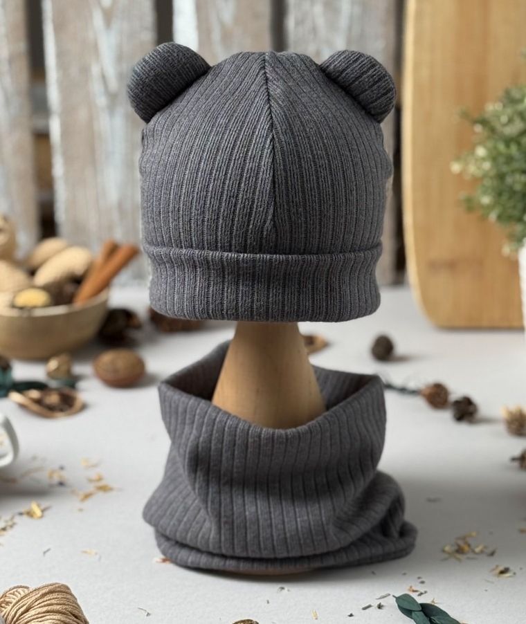 Czapka dziecięca, sweterkowa, grafitowa, Iltom