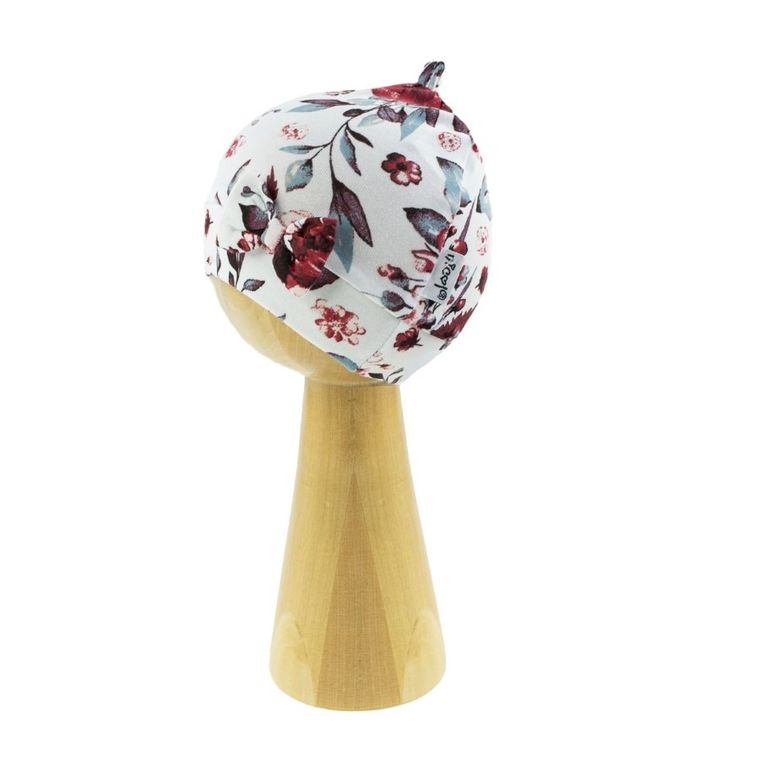 Czapka dziewczęca, biała, kwiaty, Nicol