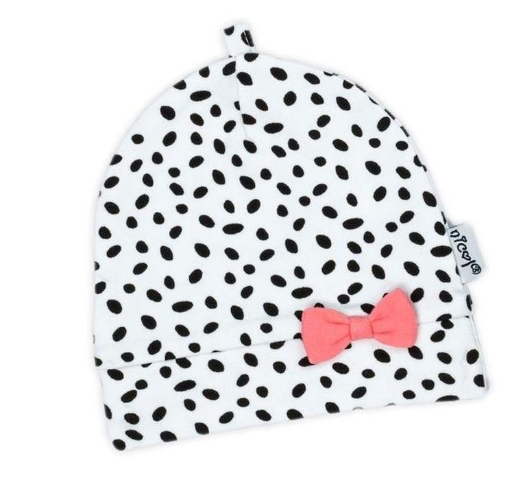 Czapka dziewczęca, biało-czarna, plamki, Nicol