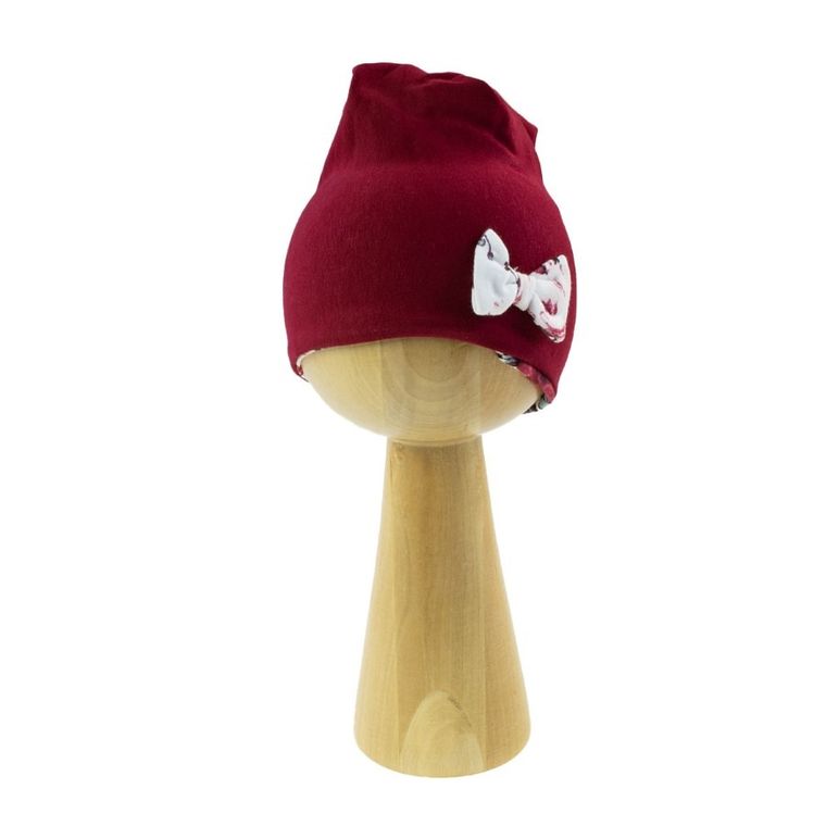 Czapka dziewczęca, bordowa, kokardka, Nicol
