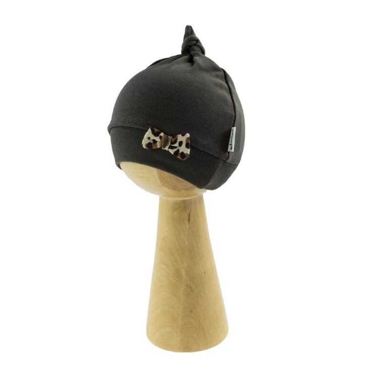 Czapka dziewczęca, brązowa, kokardka, Nicol