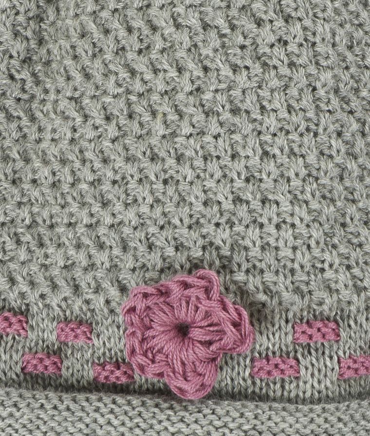 Czapka dziewczęca, szara, kwiatek, Döll