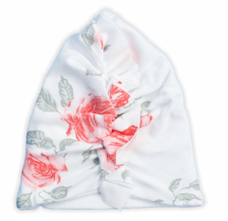 Czapka dziewczęca, turban, biała, róże, Nicol