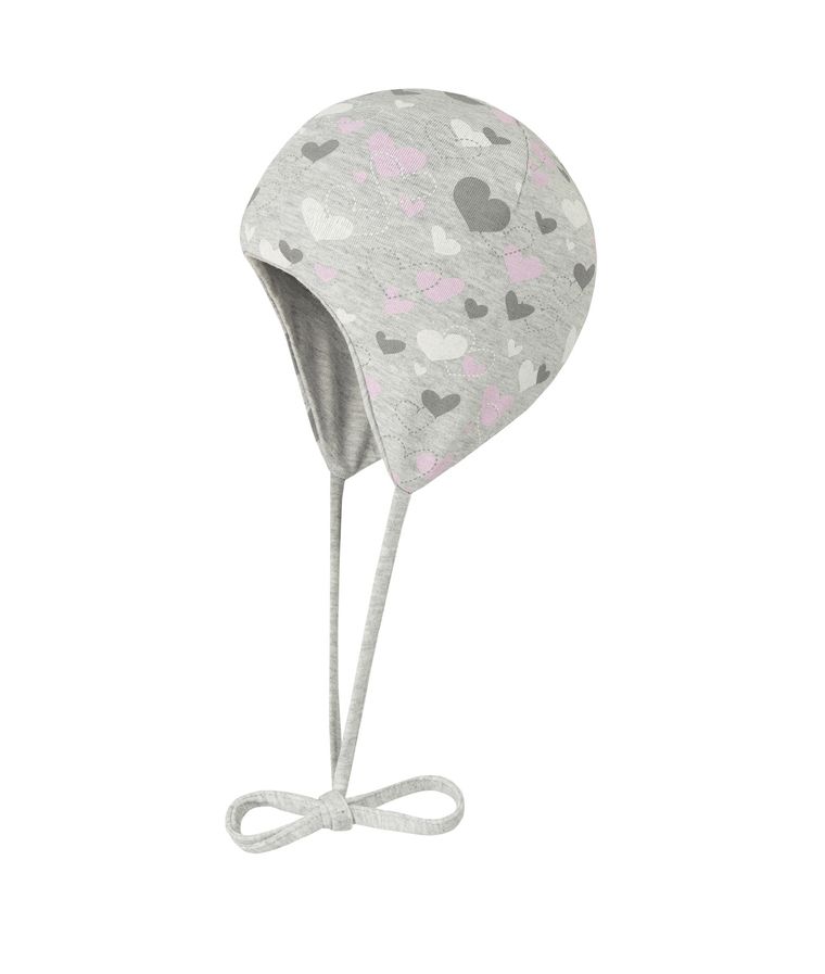 Czapka dziewczęca, wiązana, dwustronna, szara, serca, Döll