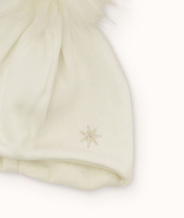 Czapka dziewczęca z pomponem, ecru, Iltom