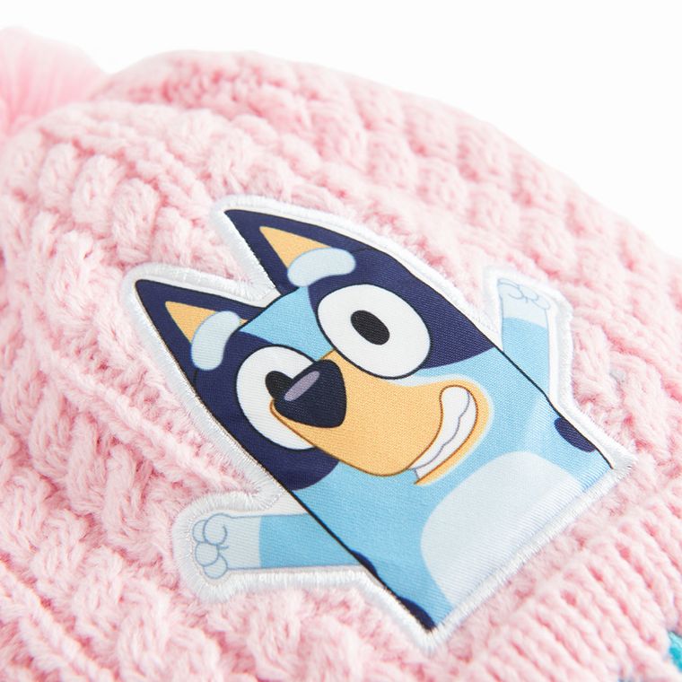 Czapka dziewczęca z pomponem, różowa, Bluey, Licence Brand