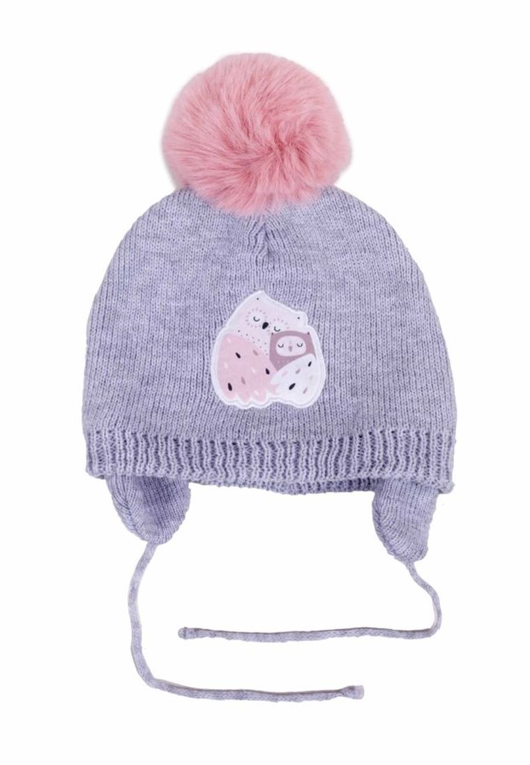 Czapka dziewczęca z pomponem, szara, Yoclub