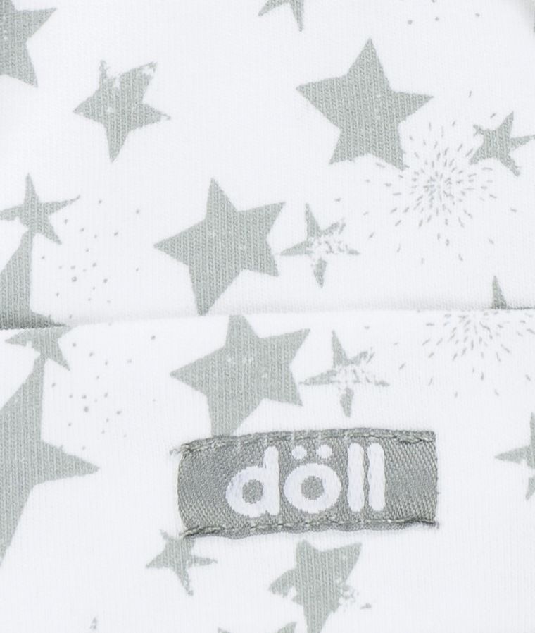 Czapka niemowlęca, wiązana, biała, szare gwiazdki, Döll