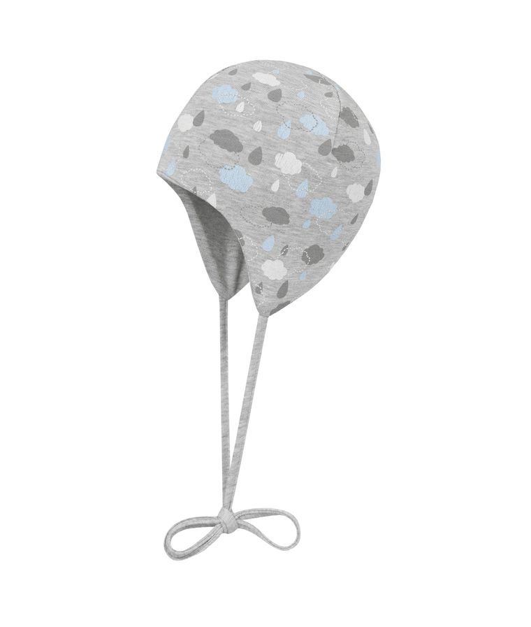 Czapka niemowlęca, wiązana, dwustronna, szara, chmurki, Döll