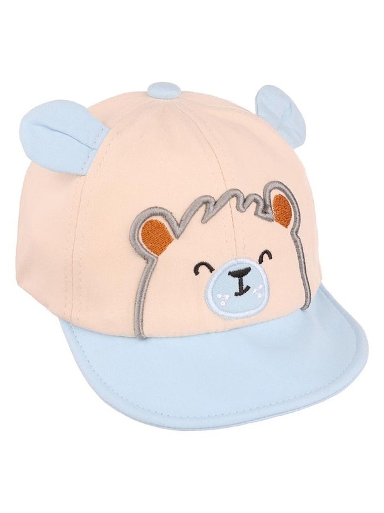 Czapka z daszkiem chłopięca, beżowo-niebieska, Ambra