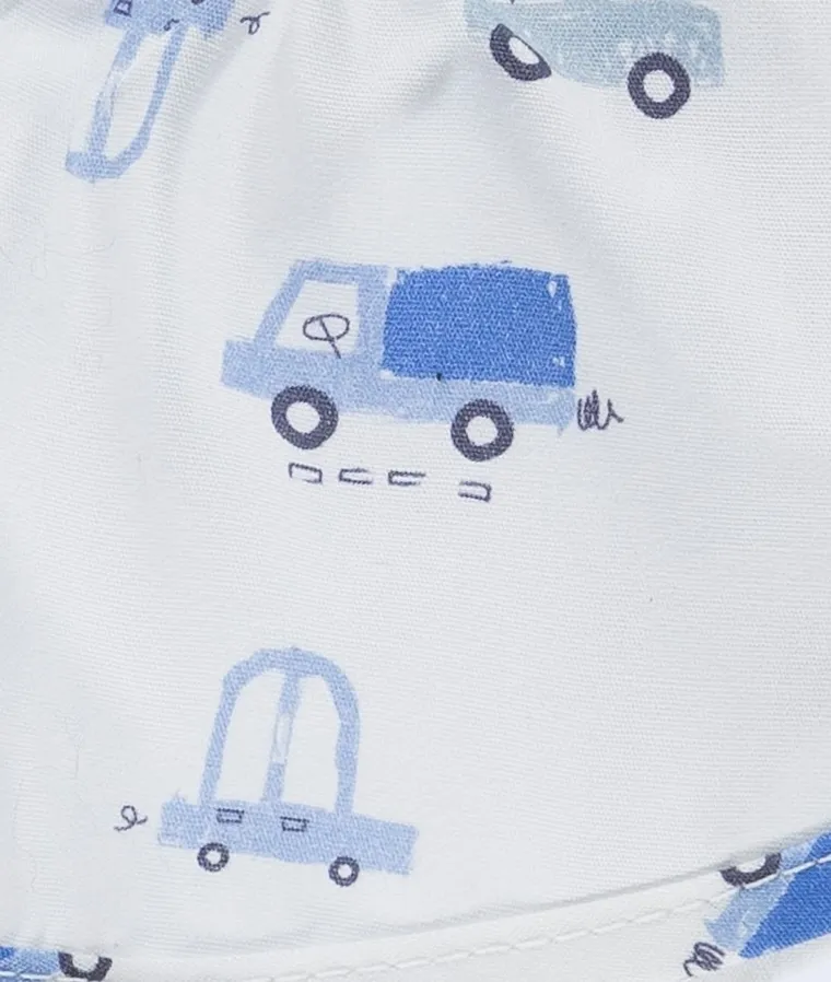 Czapka z daszkiem chłopięca, wiązana, biała, pojazdy, Döll