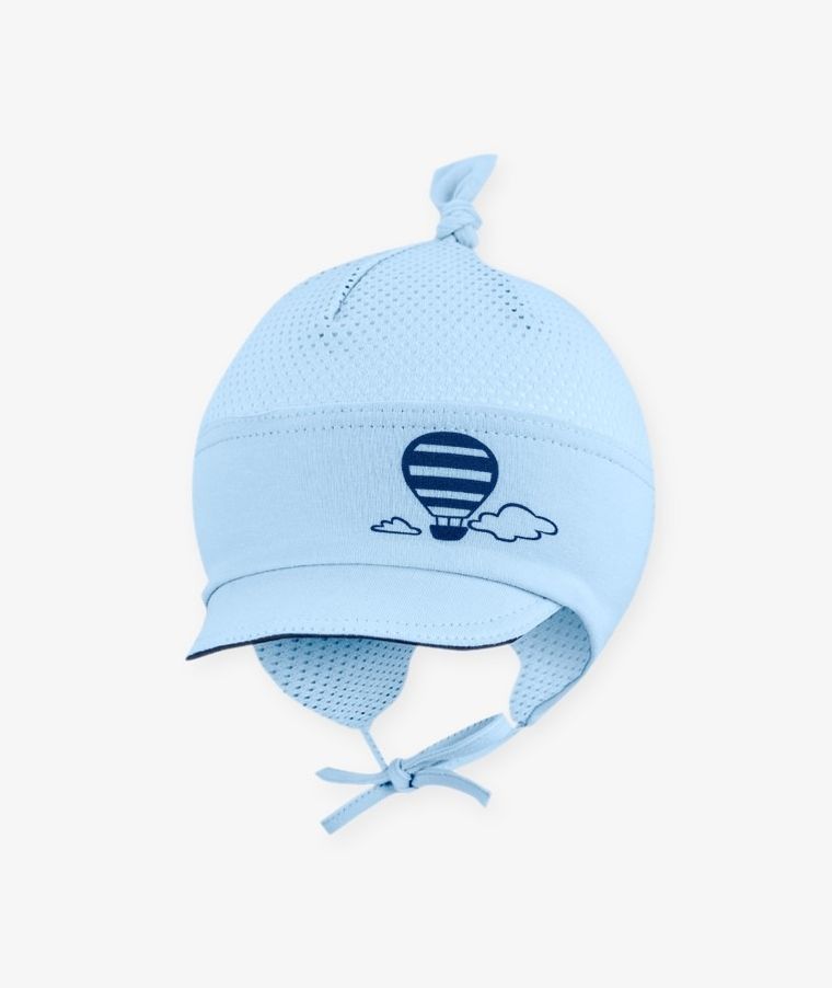 Czapka z daszkiem chłopięca, wiązana, jasnoniebieska, Iltom
