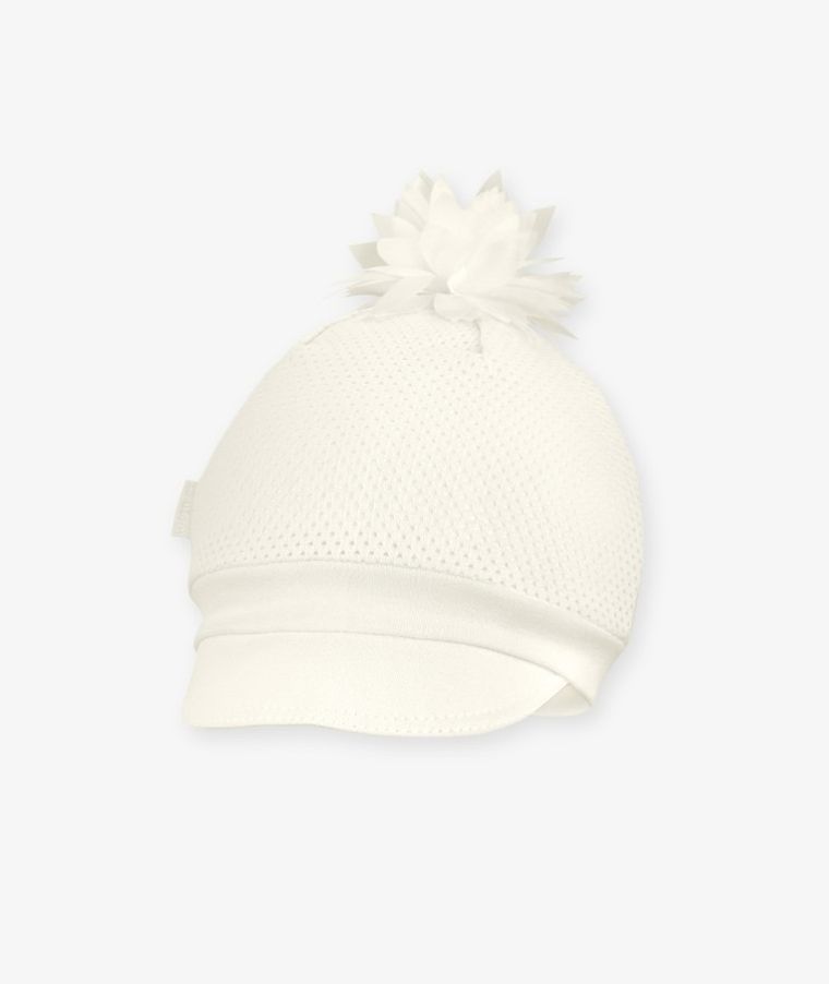 Czapka z daszkiem dziewczęca, ecru, kwiat, Iltom