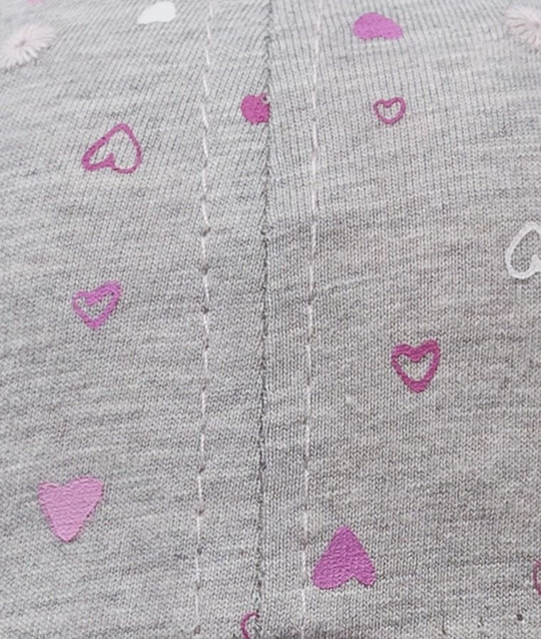 Czapka z daszkiem dziewczęca, szaro-różowa, serduszka, Döll