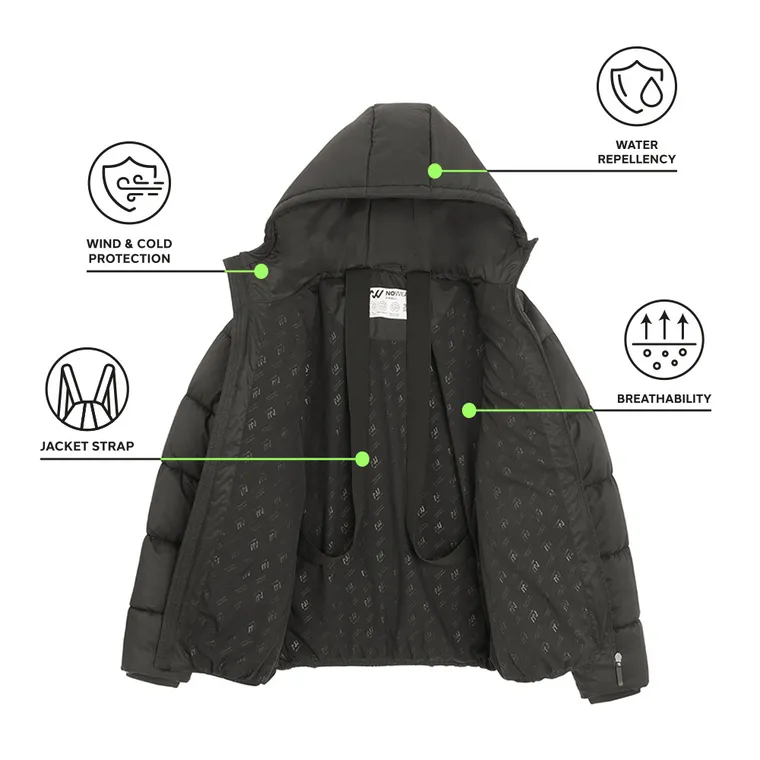 Czarna ocieplana kurtka z kapturem NOWEAR