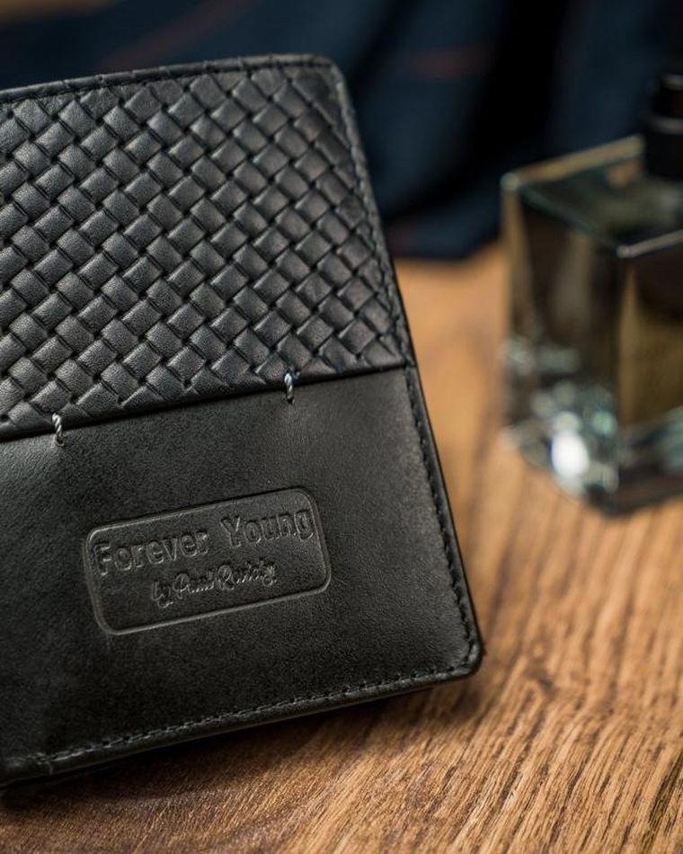 Czarny portfel męski skórzany, Forever Young