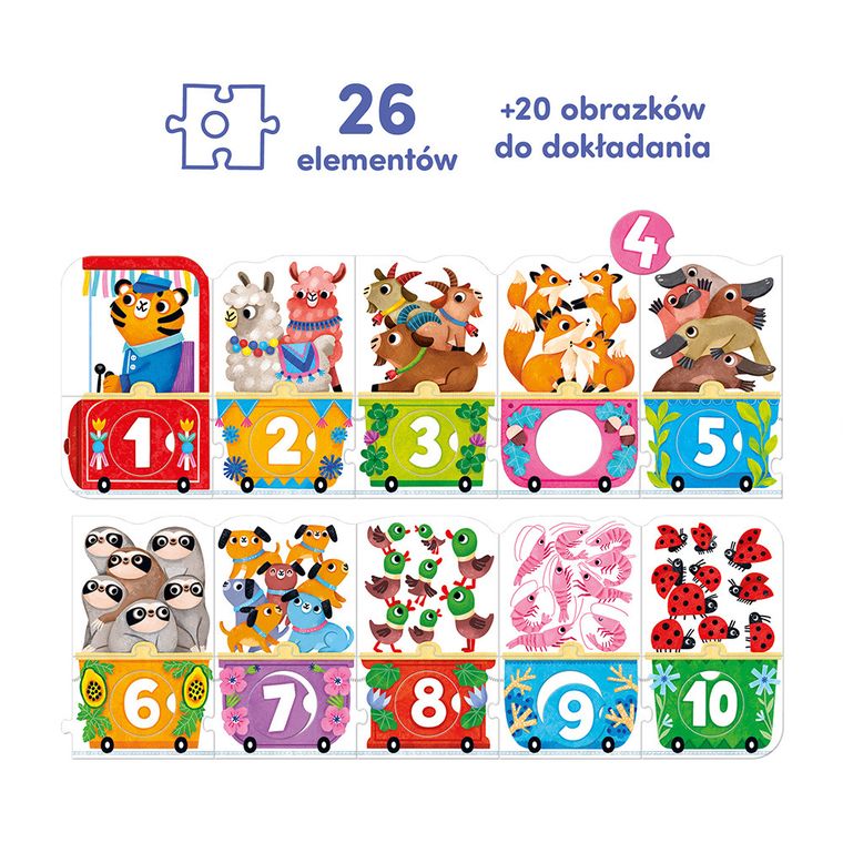 CzuCzu, puzzle z dziurką, pociąg z cyferkami, 30 elementów