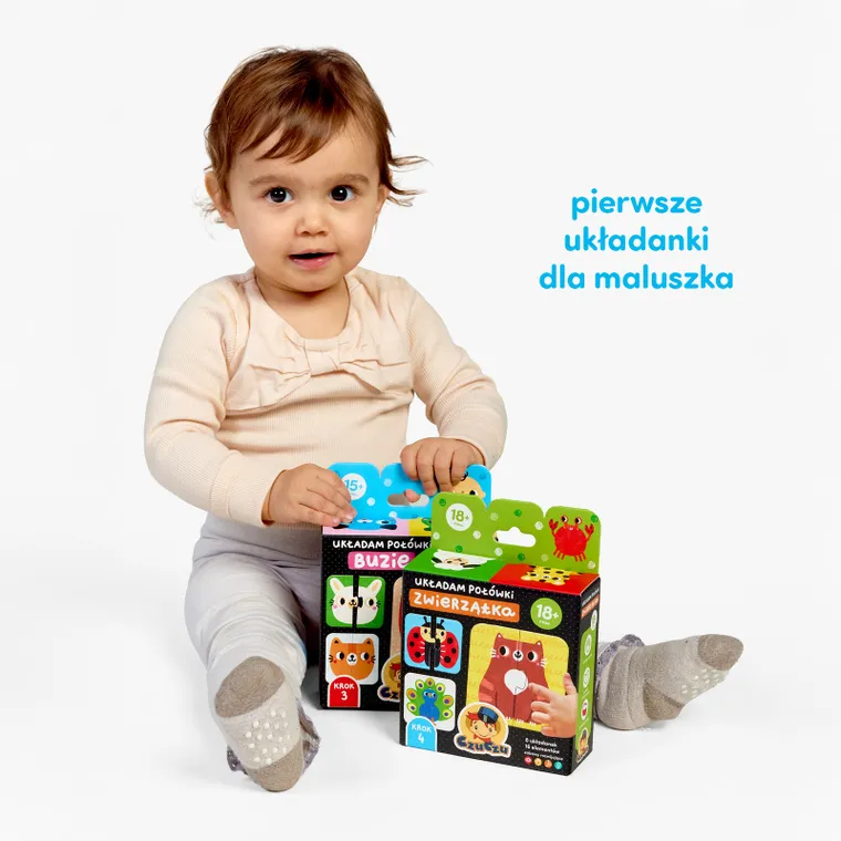 CzuCzu, Układam połówki, Buzie, pierwsze puzzle, dwuelementowe, dla dzieci 15 mies.+