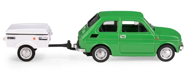 Daffi, Niewiadów, Fiat 126p z krótką przyczepką, pojazd, model metalowy, 1:43, zielony