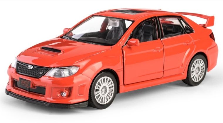 Daffi, RMZ City, Subaru WRX STI 2010, pojazd, model metalowy, czerwony, 1:36