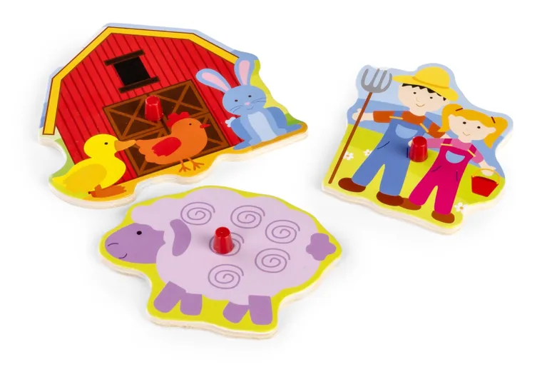 Daffi, układanka drewniana rączką, farma, 6 elementów