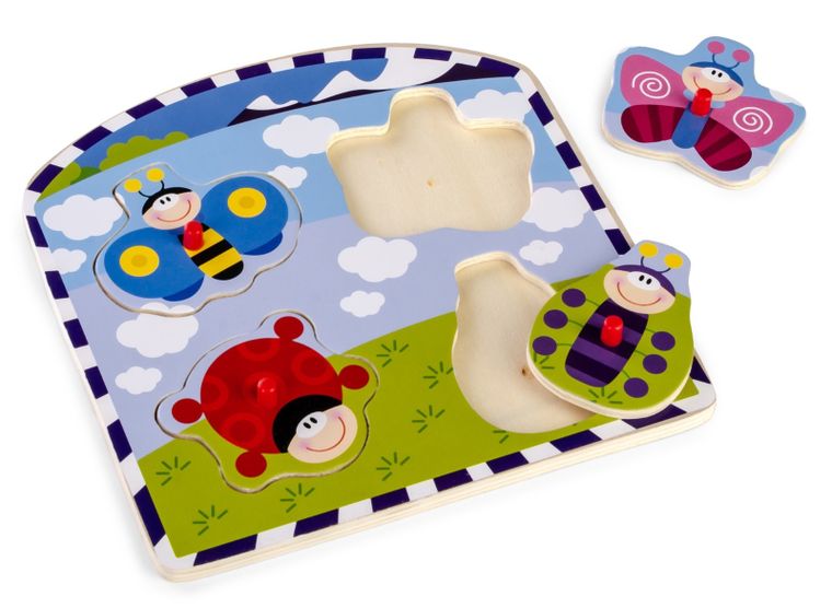 Daffi, układanka drewniana z rączką, owady, 4 elementy