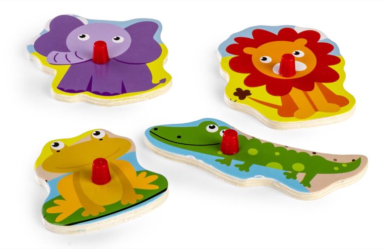 Daffi, układanka drewniana z rączką, safari, 4 elementy