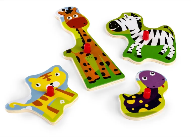 Daffi, układanka drewniana z rączką, safari, 4 elementy
