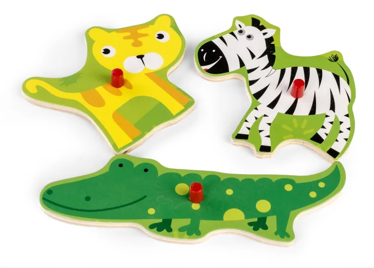 Daffi, układanka drewniana z rączką, safari, 7 elementów