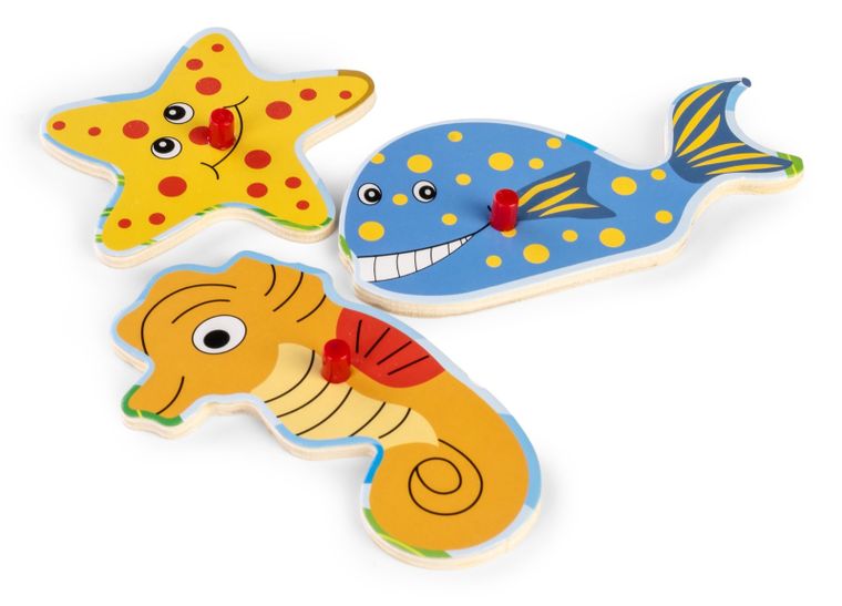 Daffi, układanka drewniana z rączką, zwierzęta morskie, 7 elementów