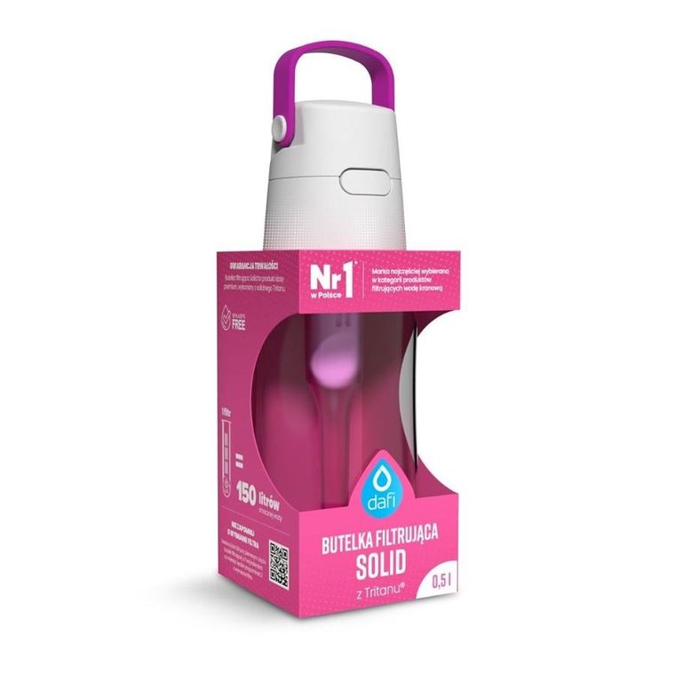Dafi, Solid, butelka filtrująca, flamingowa, 0,5l