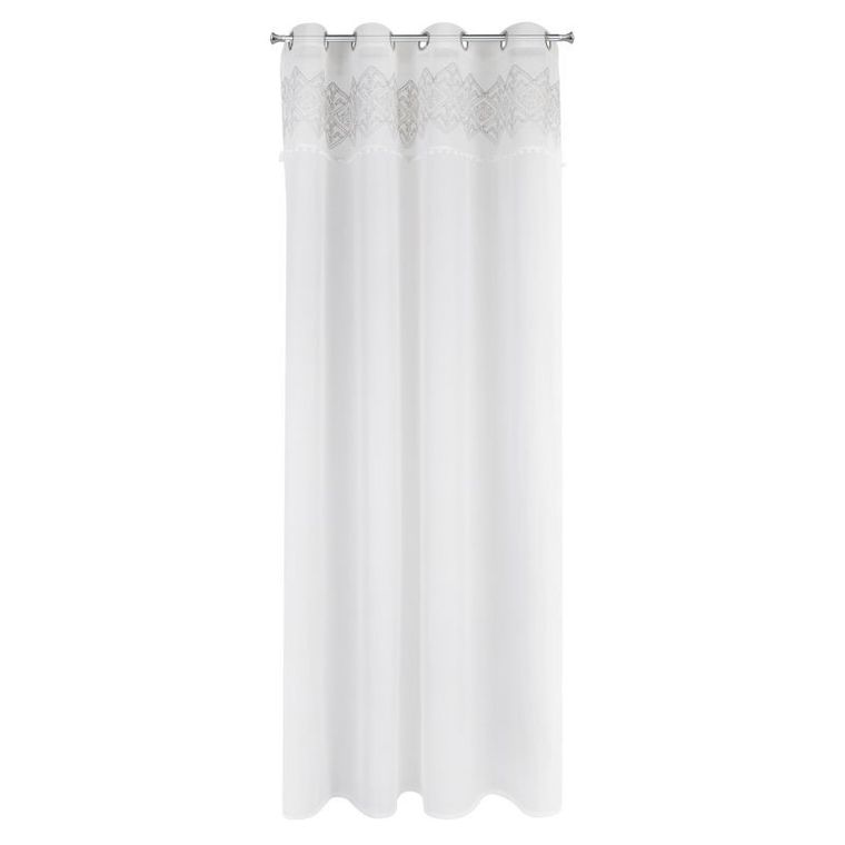 Daphne, firana, zdobiona srebrnym haftem oraz pomponami, 140-250 cm