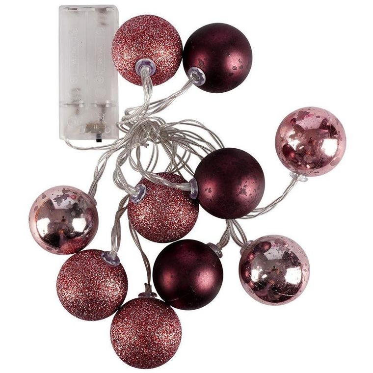 Decorative Lighting, lampki bombki choinkowe nietłukące, fioletowe, 10 led, 4 cm