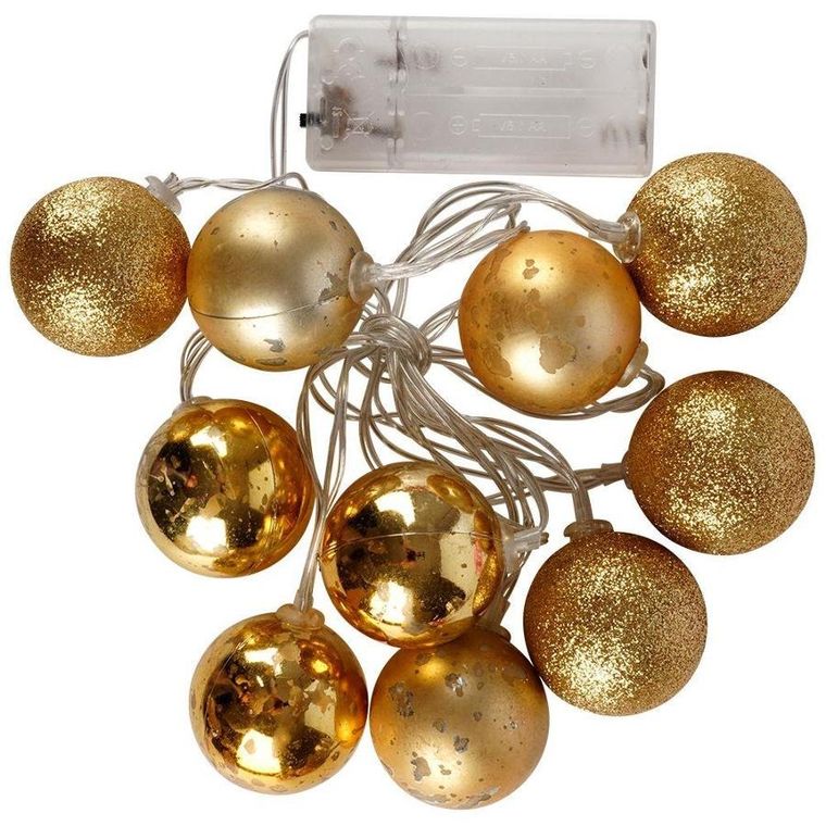 Decorative Lighting, lampki bombki choinkowe nietłukące, złote, 10 led, 4 cm