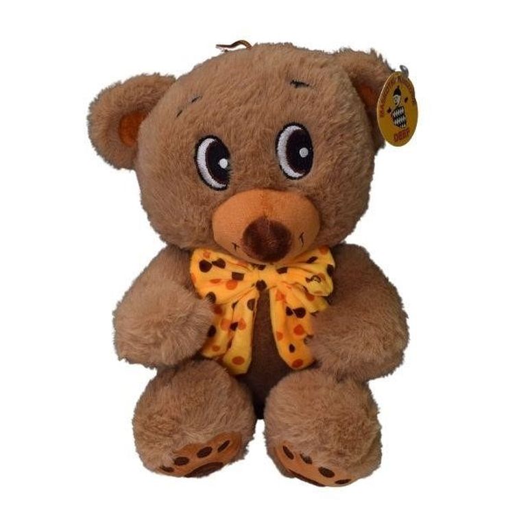 Deef, maskotka, miś siedzący z kokardą w grochy, 25 cm, 1 szt.
